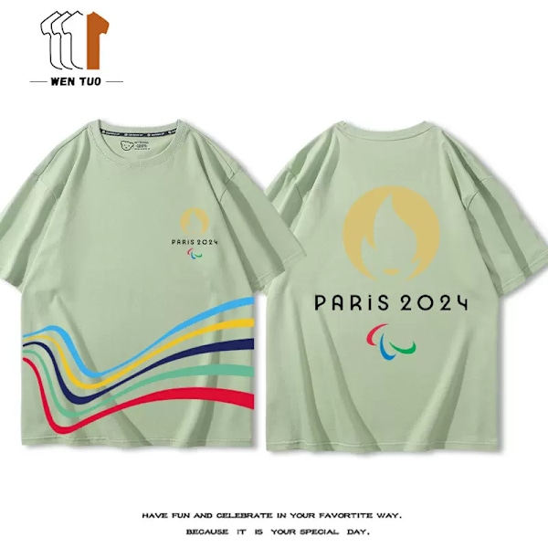 Paris 2024 Olympics Rings PARIS Kortärmad T-shirt - Unisex Barn Kommemorativ Sporttopp STYLE 2 XL