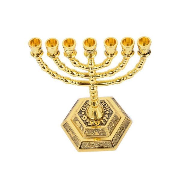 Lykta - YYV - 7-armad Menorah - Glänsande Guld - Zinklegering - 127 cm hög