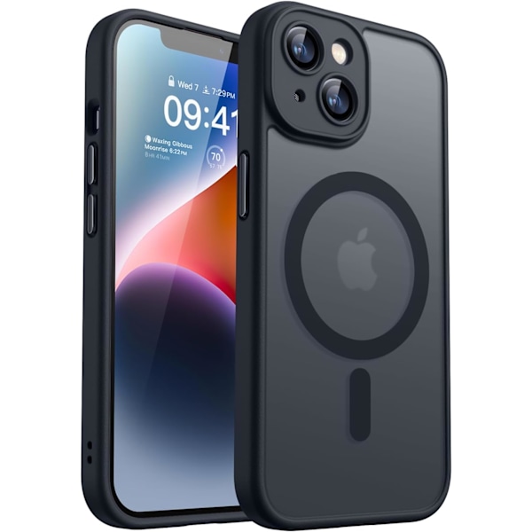 Magnetiskt skal för iPhone 16 Pro Max med fullständigt kameraskydd [Kompatibelt med MagSafe] [Transparent matt] Skyddande mobilskal, Lila Svart Black iPhone 14