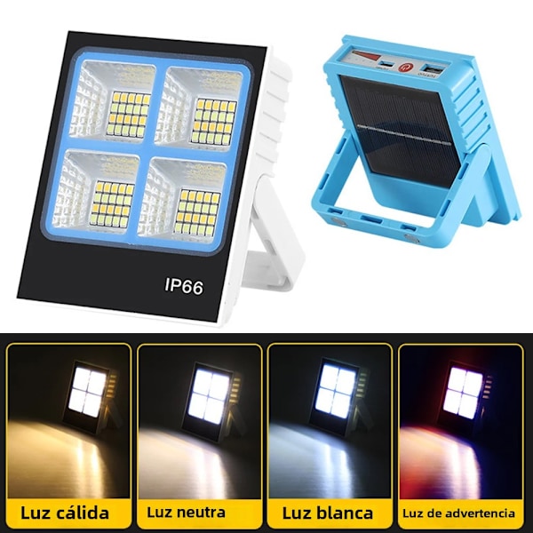 Genopladelig Solar Flood Light Udendørs Bærbar LED Reflektor Spotlight Genopladelig Projektør Floodlight Byggepladslampe Blue