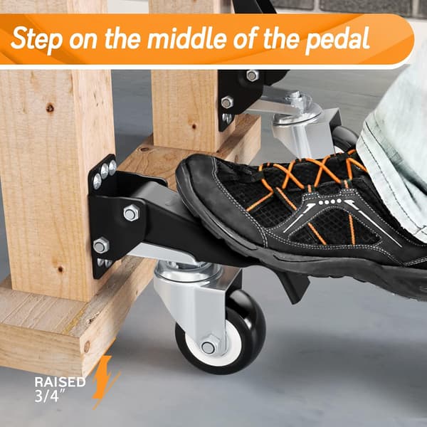 Workbench Caster Kit, 300kg Capacity, 4 Heavy Duty Retractable Workbench Casters, Steel Construction Polyurethane Wheels
