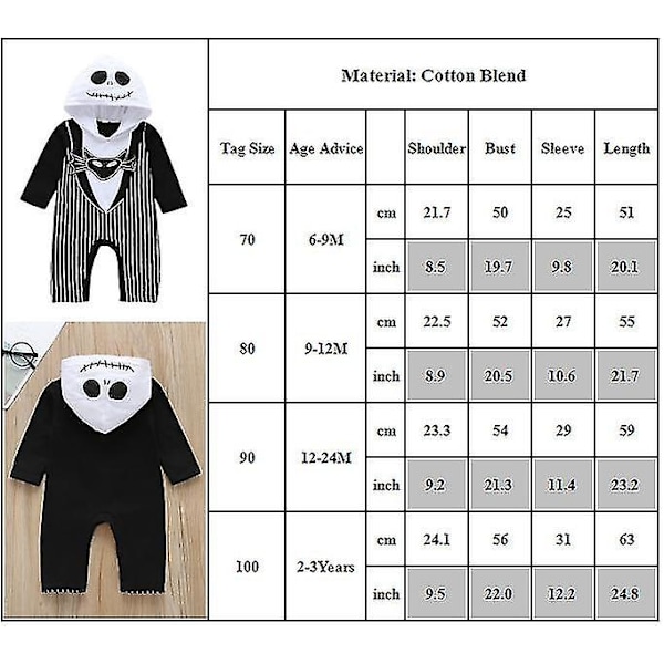 6 kuukautta - 3 vuotta Taapero Vauva Jack Skellington Painajainen ennen joulua Haalari Hupullinen potkupuku Lahjat 6-9 Months
