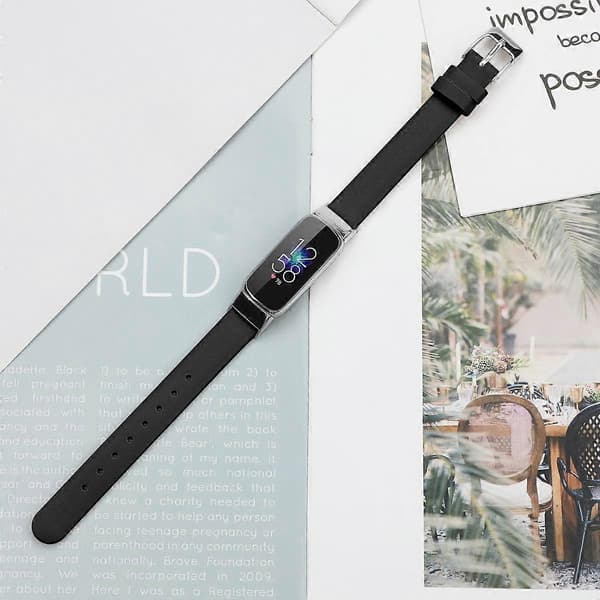 Läderarmband för Fitbit Luxe, Storlek: S (Svart) Black