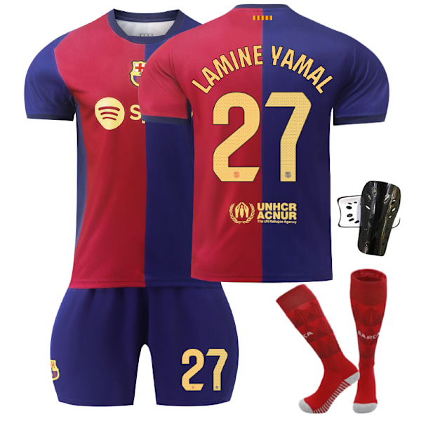 Barcelona Hemmatröja Barn Fotbollströja 2024-2025 Hemma LAMINE YAMAL Nr 27 - Tights 2XL Nr 27 - Benskydd No. 27 - Sock Guards 2XL