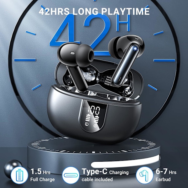 X500 Langattomat Bluetooth-kuulokkeet - 30 tuntia C4U® ANC ENC BT 5.3 Black Svart