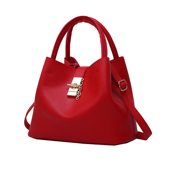Axelväska för kvinnor stor kapacitet lychee mönster handväska pu crossbody väska messenger bag för dam red