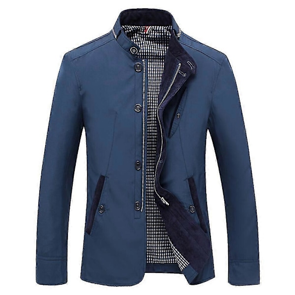 Herre Slim Fit Knap Lynlås Vandtæt Bomber Jakke Blue S