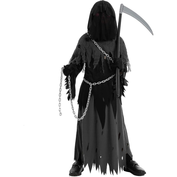 Barn Unisex Glowing Eyes Reaper kostym för läskig Phantom Halloween kostym Medium (8-10 yr)