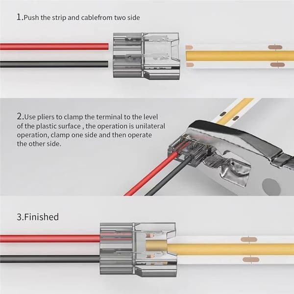 LED Strip Lysforbindere, 60 Stykker, 2 Pin, Gennemsigtig, Loddefri