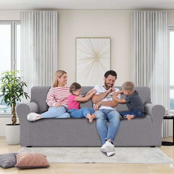 Justerbara 3- och 2-sits sofföverdrag, Stort 3-sits sofföverdrag, Stretch sofföverdrag, Slitstarkt stretch sofföverdrag, Ljusgrå Light Grey Large 3-seater (215-250 cm)