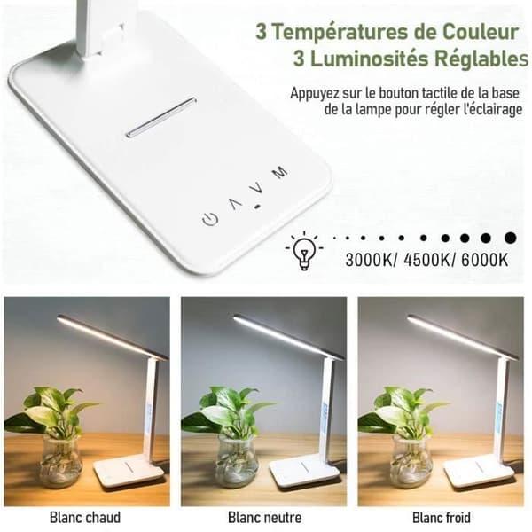 MAGICFOX LED Skrivebordslampe - Trådløs Lading - Justerbar Vinkel - 3 Lysmoduser - LCD-skjerm