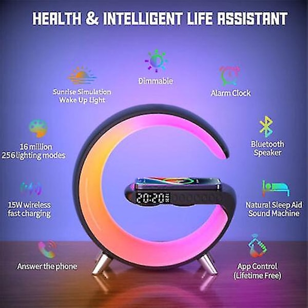 Intelligent Atmosfär LED Bluetooth Högtalare Sänglampa Smart Trådlös Laddare Black