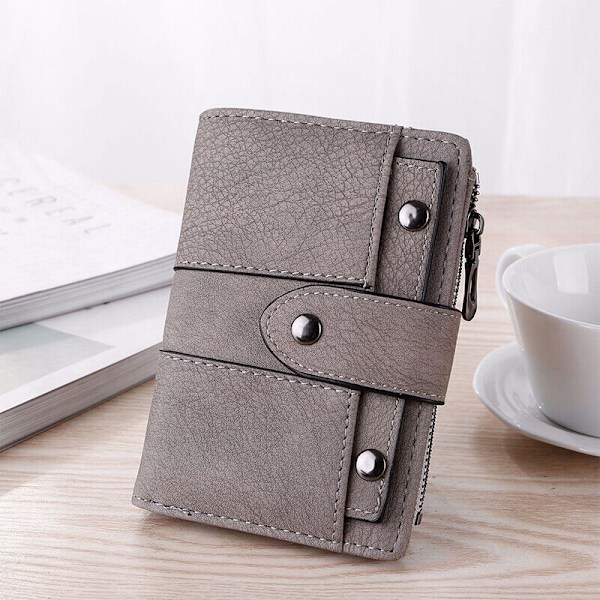 Den Nye Mote Sammenleggbare Lille Lommeboken Dame Skinn Kortholder Lommebok Light Grey