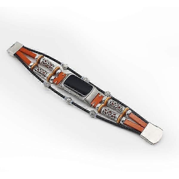 Muodikas nahkainen punottu kellon ranneke Fitbit Charge 6/5 -kelloon Brown