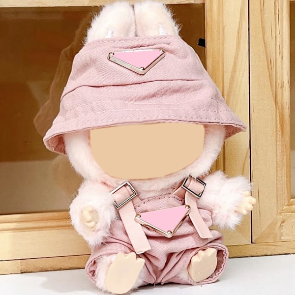 Kläder för Labubu (INGEN Docka), Hatt & Jumpsuit Set för 17cm Labubu Tillbehör Kostym Light Pink