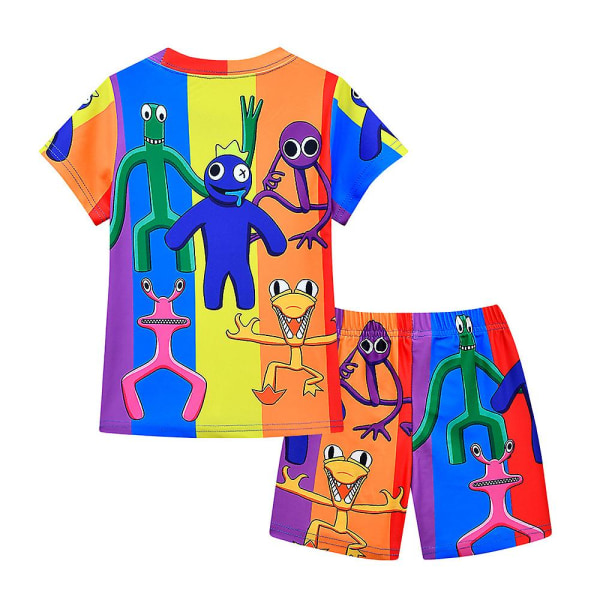 Barn Tecknad Rainbow Friends printed toppar + shorts med cap Baddräkt Badkläder 6-7 Years