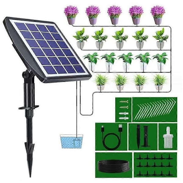 Automatic Solar-Powered Irrigation System, Drip Irrigation Kit, with Timer for Balconies, Terraces, Gardens. 300x400 cm Anthracite