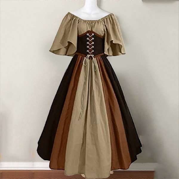 Medeltida Kläder Dam Kortärmad Gotiska Klänningar Halloween Karneval Kostym Retro Festklänningar Brown S