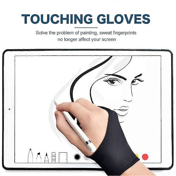 1st Anti-Fouling Två Finger Handske för Konstnär Ritpenna Grafisk Tablet Pad Black