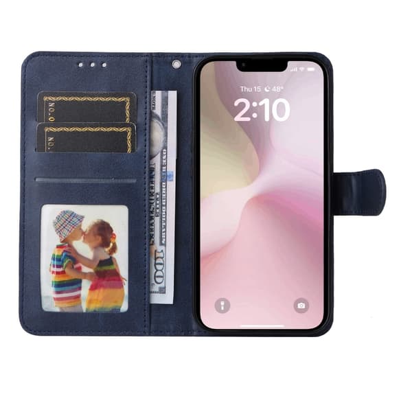 SKALO iPhone 16e PU Læder Wallet Case - Flere Farver Blue Bl\u00e5