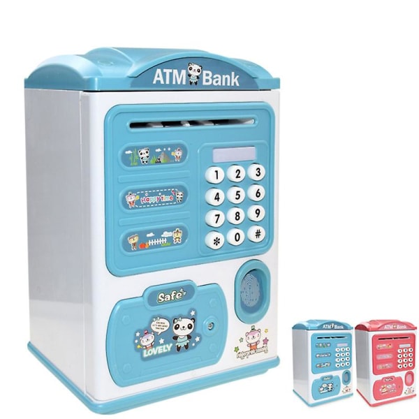 Spargrisleksak för barn Ny presentförpackning för barn Lösenord för barn Elektronisk spargris Minibankomaterleksak Blue