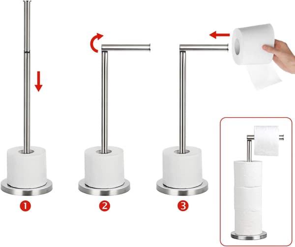 Toiletpapirholder i rustfrit stål på stativ, ideel til 4 ruller