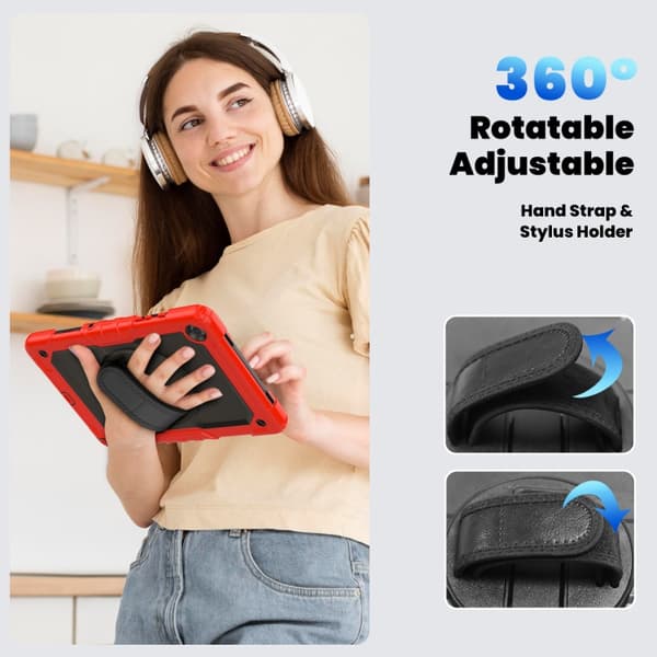 Samsung Galaxy Tab A9+ / A11+ Silikon + PC-deksel med skulderrem Röd