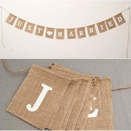 Freessom Just Married Banner Girlander - 3m - Jute Stoff - Elegant Bryllupsdekorasjon