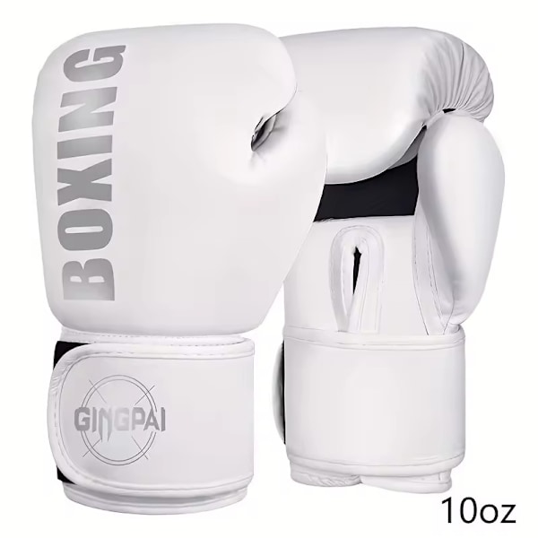 Boxningsträningshandskar, par, 8oz/10oz, för nybörjare och avancerade boxare, slitstarka boxningshandskar i läder Plata blanca 10 Onzas