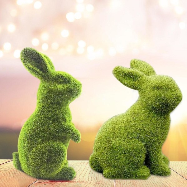 Påsk Moss Bunny Decor Spring Grön Kanin Bordsskiva Ornament Flocking Bunny B