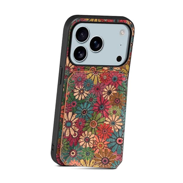 Compatible iPhone 17 Pro Case with Card Holder Stand Floral Pattern Leather Phone Case Spring Green