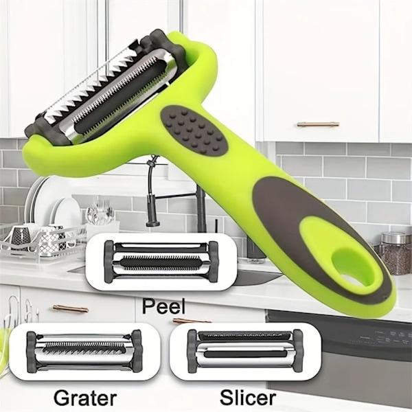 Multifunktionel Skræller Tre i En Slir til Melon Kartoffel 3 I 1 Rustfrit Stål Skræller Roterende Skræller Holdbar Rivejern Green