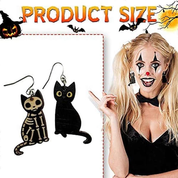 Smykker Sorte Katte Dingleøreringe Halloween Katteøreringe Halloween Tilbehør A