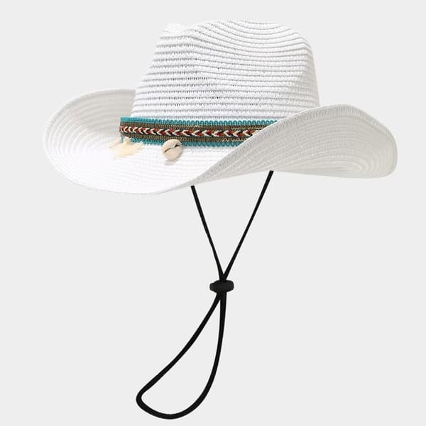 XJYDNCG Cowboyhat til kvinder, stråhat, sommer solhat til kvinder og mænd - hvid