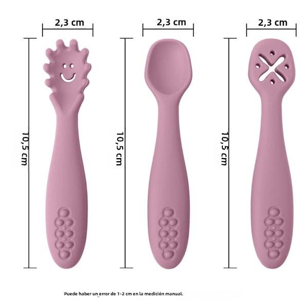 3 st Silikonsked och gaffel för baby, set med matningsredskap, matning, småbarn, lära sig äta, träning, mjuk gaffel, bestick, barnservis 008-mustard
