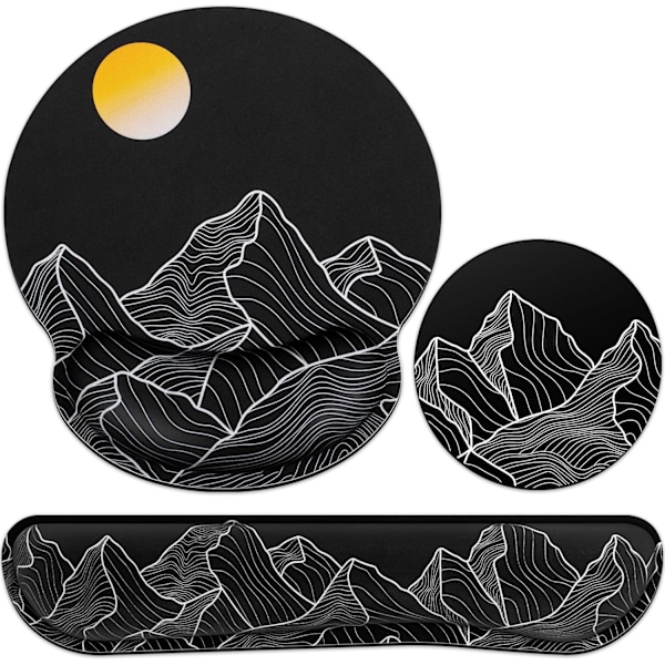 Musmatta med handledsstöd, Qomolama 3-i-1 handledsstöd musmatta set, Gaming musmatta med halkfri bas, Ergonomisk musmatta, Memory Foam tangentbord Golden Mountain-black