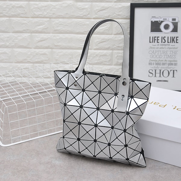 Ny Lysende Taske Kvinder Geometri Diamant Foldbar Tote Skuldertaske Almindelig Foldbar Håndtaske Damepung, 1 stk-Grå