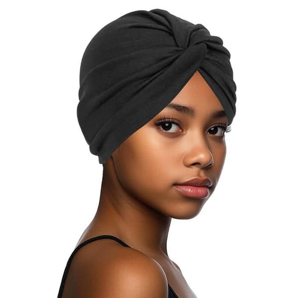 XJYDNCG Sateng Natthårhette, Elastisk Vridt Front Turban for Kvinner, Svart
