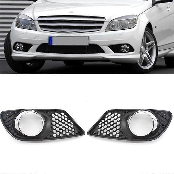 1 par tåkelysgrilldeksel foran til C-klasse W204 08-10 Black Silver