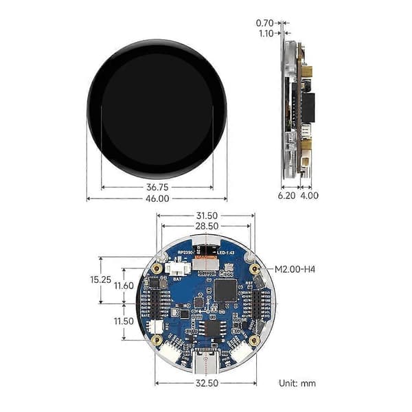 Til 2 RP2350 1.43in AMOLED Touchscreen Udviklingskort Display QMI8658 6- / PCF85063 RTC / SD B Black