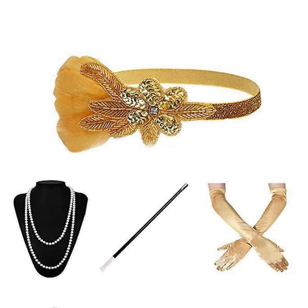 1920'er Flapper Tilbehør Gatsby Kostume Tilbehør Sæt 20'er Flapper Pandebånd Perlehalskæde Øreringe Handsker til Kvinder B