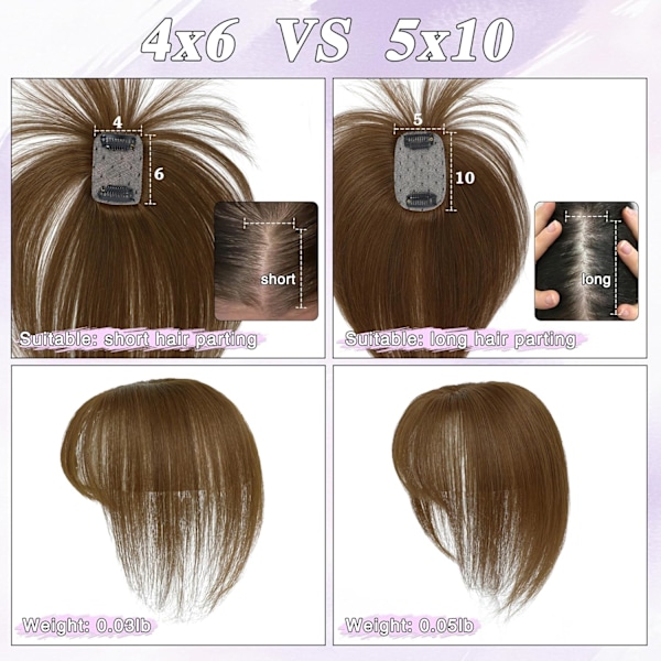 Hårtoppar för kvinnor 360°3D Täckning Clip in Lugg 100% Äkta Mänskligt Hår Topp med Lugg för Tunnare Hår Clip on Lugg Hår Clip in Hårförlängningar/ Brown 3D 5x10 Bangs