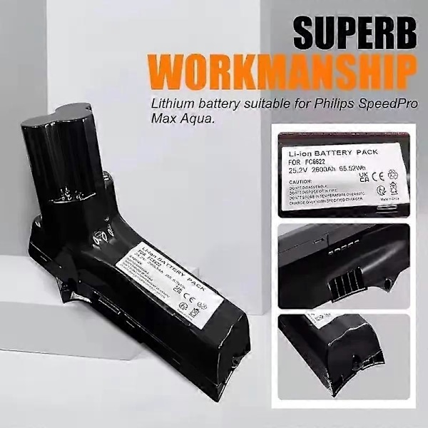 Gælder for Philips SpeedPro Max Aqua Stick Ledningsfri 25.2V Udskiftningsbatteri Støvsuger XC8055/01 XC8045/01 XC8043/01 XC8347/01 XC8349/01 2500mAh