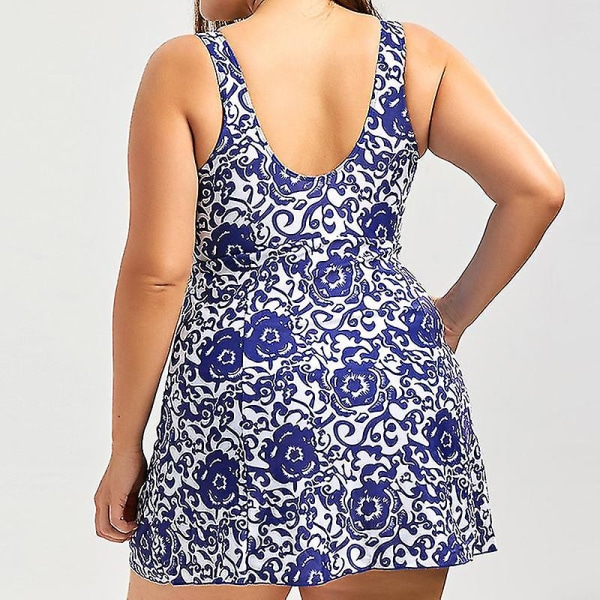 Plus Size Lady Tankini Set Beachwear Baddräkt Badkläder Blue 2XL