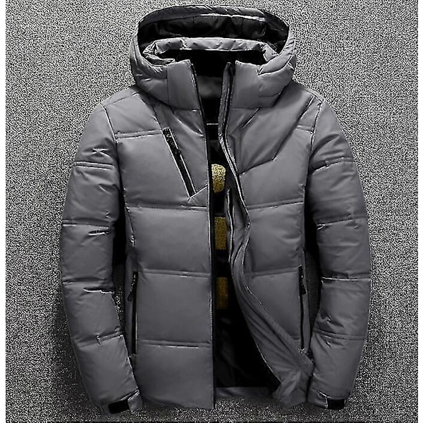 Vinterjakke Herre Høj Kvalitet Rød Sort Dunjakke Hætte Parka Mode Mand Hvid Andedun Jakke Tyk Varm Sne Overtøj COLOR Dark Grey M