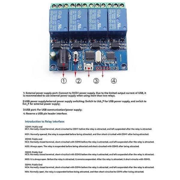 4-kanals USB-relémodul LCUS-4 Intelligent kontrollrelé Smart Switch USB 5V Smart Switch Blue