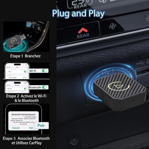 2-i-1 Trådløs CarPlay Adapter, Kablet til Trådløs CarPlay Konverter, Android Auto Kompatibel