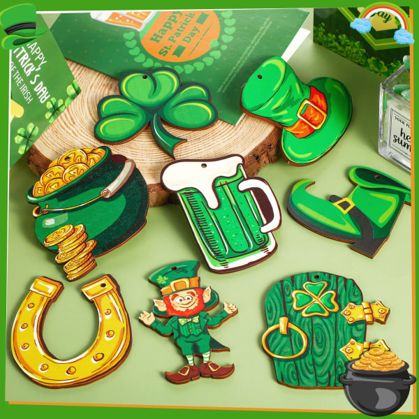 St Patrick's Day Gnome dekorativa hängande Shamrock Berlocker B