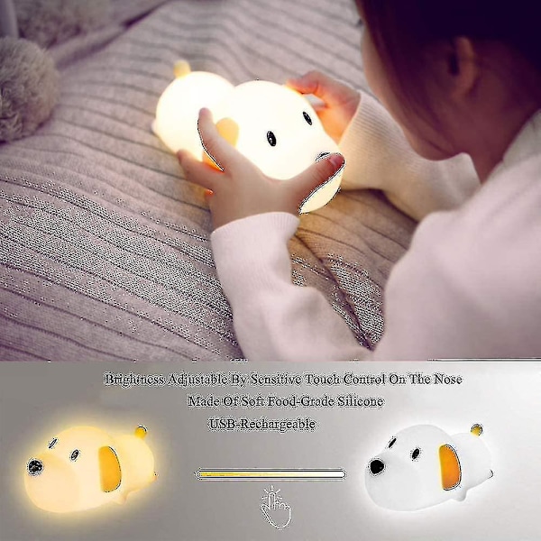Kreativ rolig hund LED silikon klappa touch nattlampa sängbord lampa för sömn