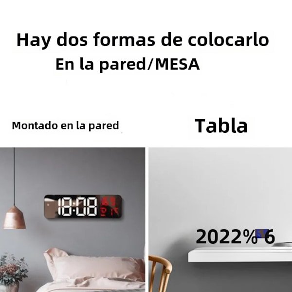 9 Tum Stor Digital Väggklocka Temperatur Luftfuktighet Nattläge Snooze 12/24H USB Pl-in Version Elektronisk LED Väckarklocka Mirror Green TEMP 9 inch